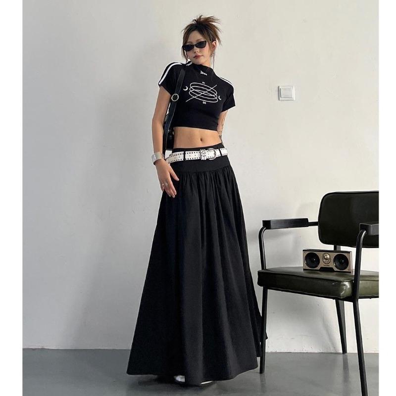 

Women High Waist White Skirt Loose Flowy Summer Casual Versatile Clothes M чёрный