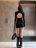 American Spicy Girl High Neck Cut-out Open Back Bodycon Dress for Women Winter