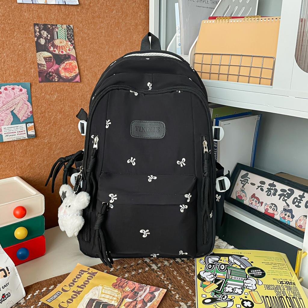 Schoolbag Student School Bag Female Junior High School Student Embroidery Sweet Solid Color Large Capacity High School Casual Backpack Elementary