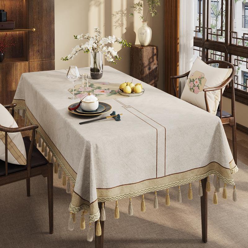 Zen Tablecloth Light Luxury High-End Dining Table Tablecloth Classical Chinese Style Rectangular Dust-Proof Cover Coffee Table Cloth