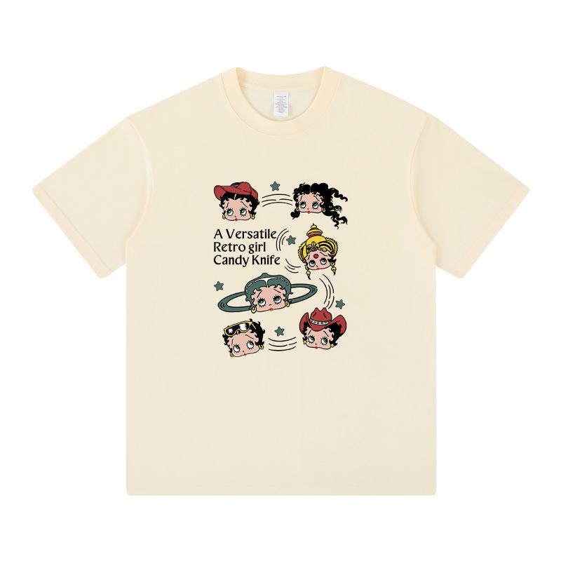 Women's 2024 Summer Cartoon Print Loose Crew Neck Cotton T-Shirt