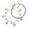 Double Layer Flower Artifical Turquoise Beads Women Ankle Bracelet Barefoot Sandal Beach Sea Foot