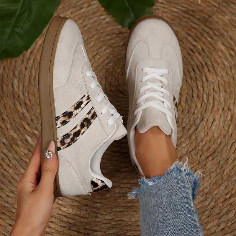 Modische Leopardenmuster Große Größe Damenschuhe Herbst Neu Leicht Bequem Schnürung FreizeitSchuhe Outdoor Rutschfest Schnürung Sneaker