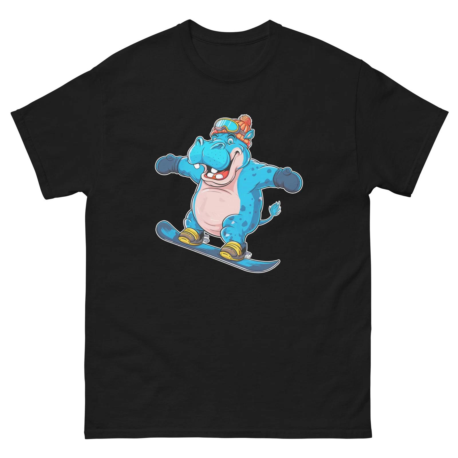 Hippo Snowboarding Fun Cartoon Snowboarder Shirt T-Shirt 4XL