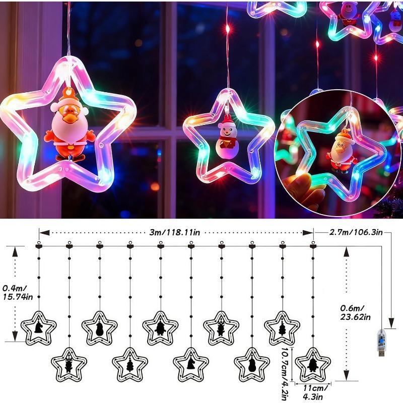 Star Curtain Light Christmas Curtain Light USB Power Supply Suitable for Indoor Parties, Terraces, Gardens Christmas Decoration, Holiday Decorations