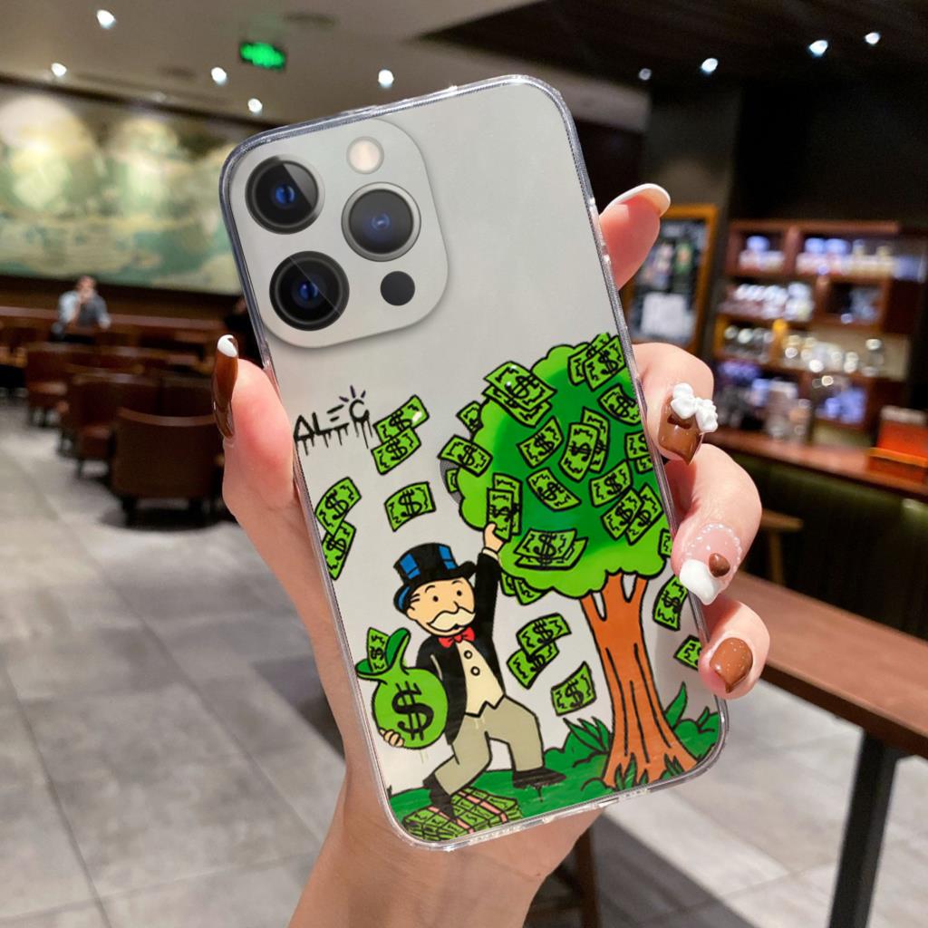 Catoon Dollar Alec Monopoly Phone Case For iPhone 16 15 14 13 12 11 Pro Max XS X XR 7 8 SE Shockproof Bumper Back Cover