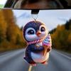 Cute Christmas Ice Cream Little Penguin Christmas Tree Decoration Acrylic Flat 2D Car Rearview Mirror Pendant Christmas Tree Pendant