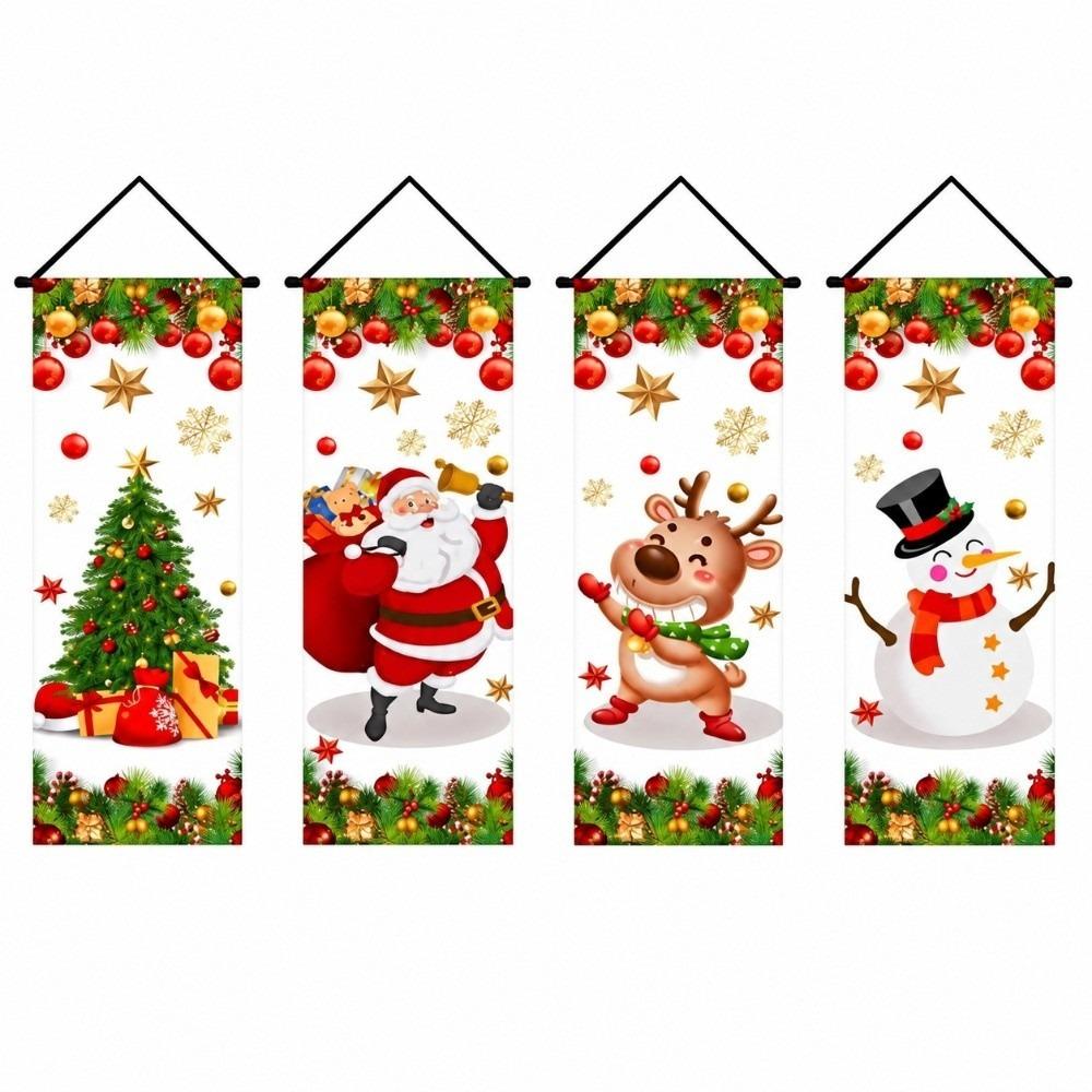 4pcs 2D Flat Christmas Flag Banners Snowman Xmas Decoration Indoor Decoration