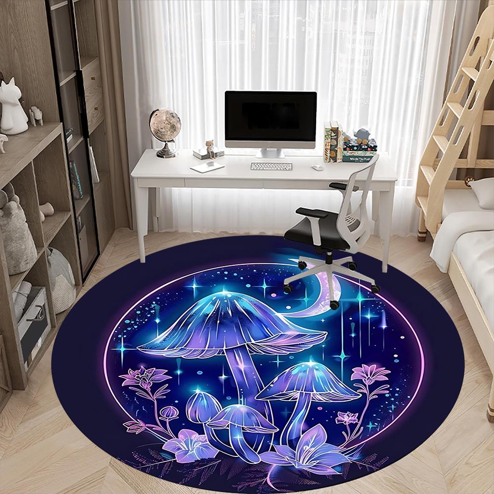 1PC Mushroom Fantasy Office Round Area Rug, Mat Suitable For Office, Under Office Chairs Bedroom Living Room Home Decor, Room Deco