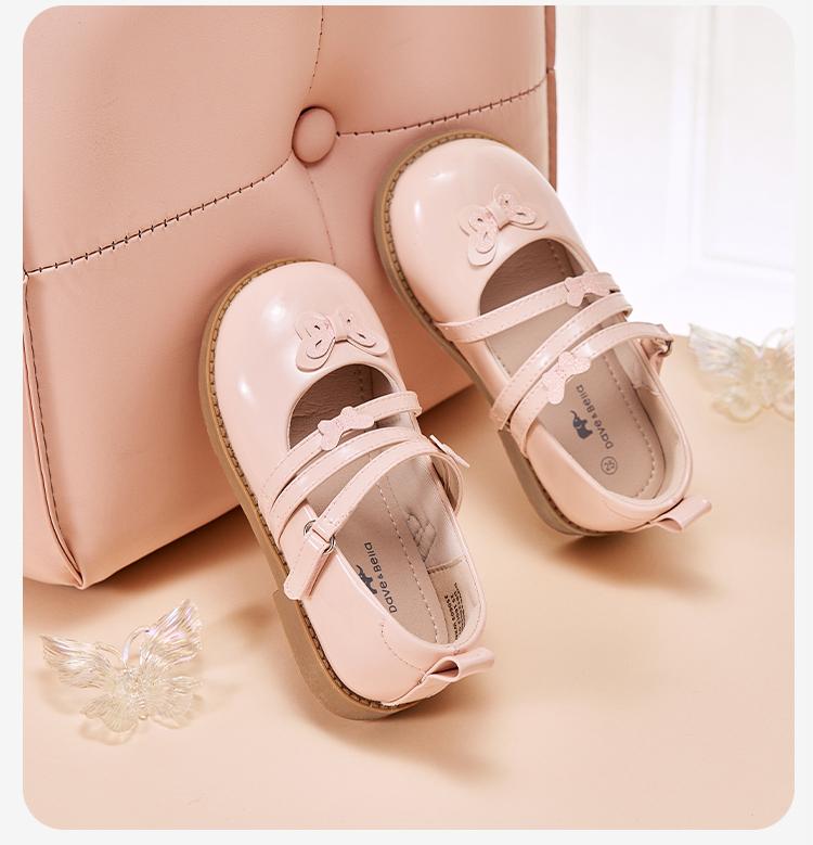 David Bella Girls' Leather Shoes Spring New Baby Sweet Princess Shoes Soft Bottom Silver Children's Single Shoes