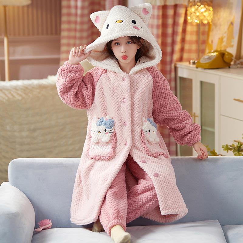 Kids Flannel Pajamas Set Boys Girls Warm Long Sleeve Top And Pants Sleepwear Winter Home Nightwear