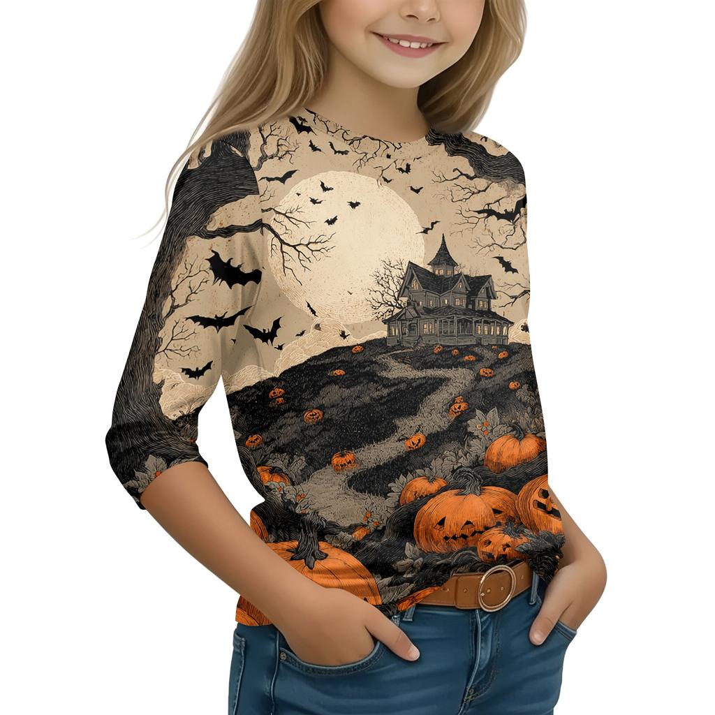 Kids Long Sleeve Halloween Print T-Shirt Round Neck Casual Top