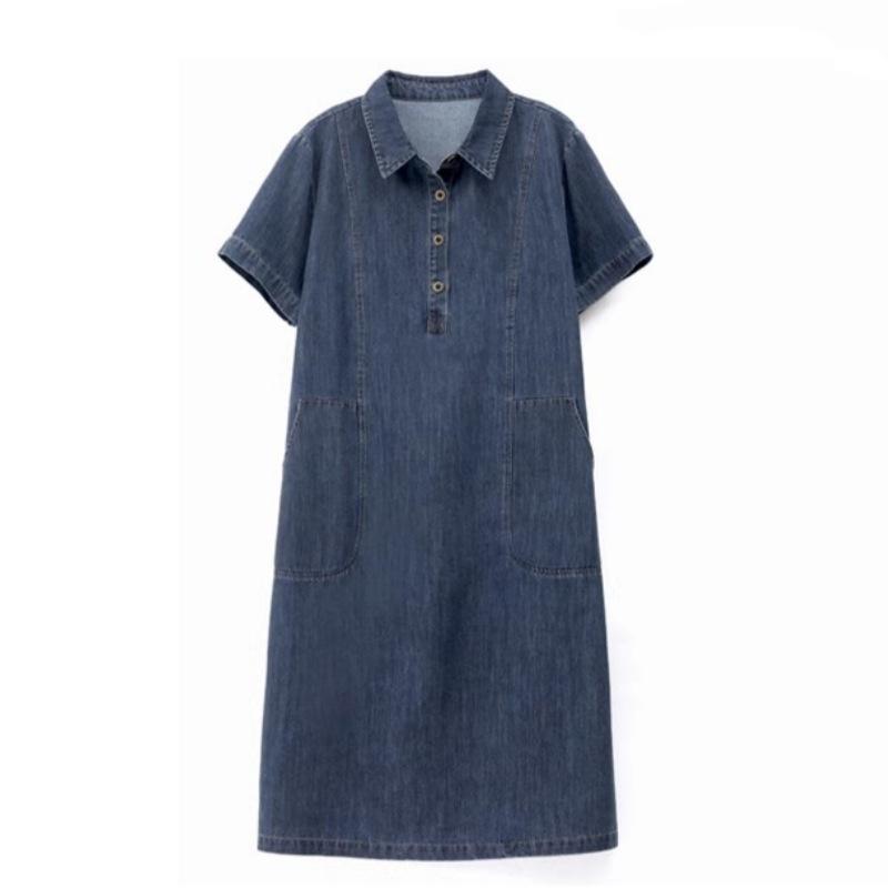 2025 summer new loose large size intellectual medium and long POLO collar shows thin temperament foreign denim dress women