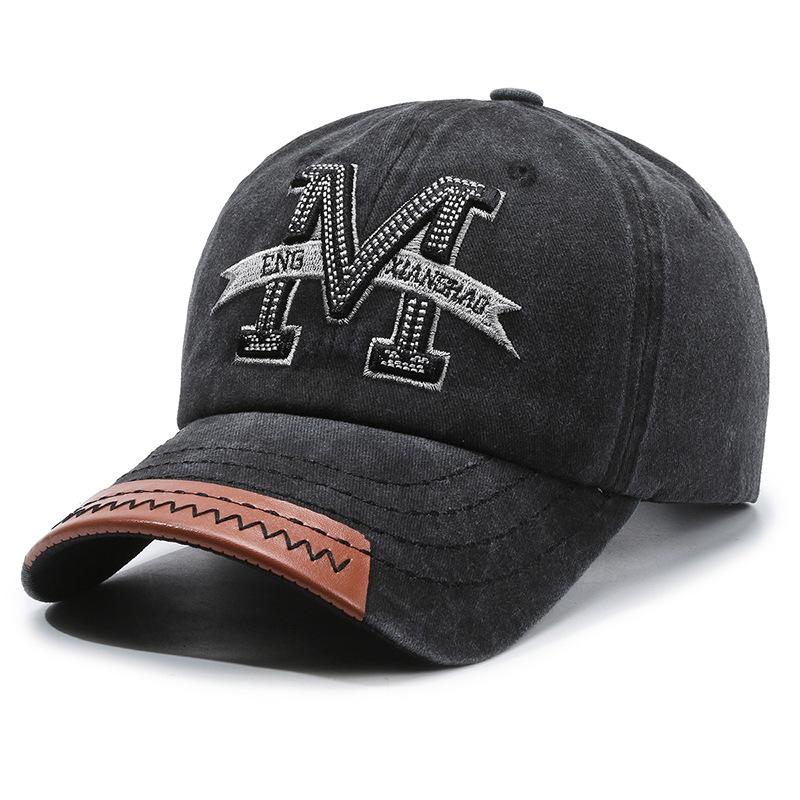 Spring and Autumn Vintage Washed Cowboy Vintage Letter M Embroidered Baseball Hat adjustable чёрный