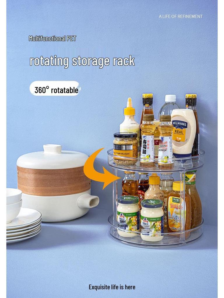 Multifunctional Rotating Storage Rack for Kitchen, Spice, Fruit, Cosmetics - Single, Double, or Triple Layer Tray