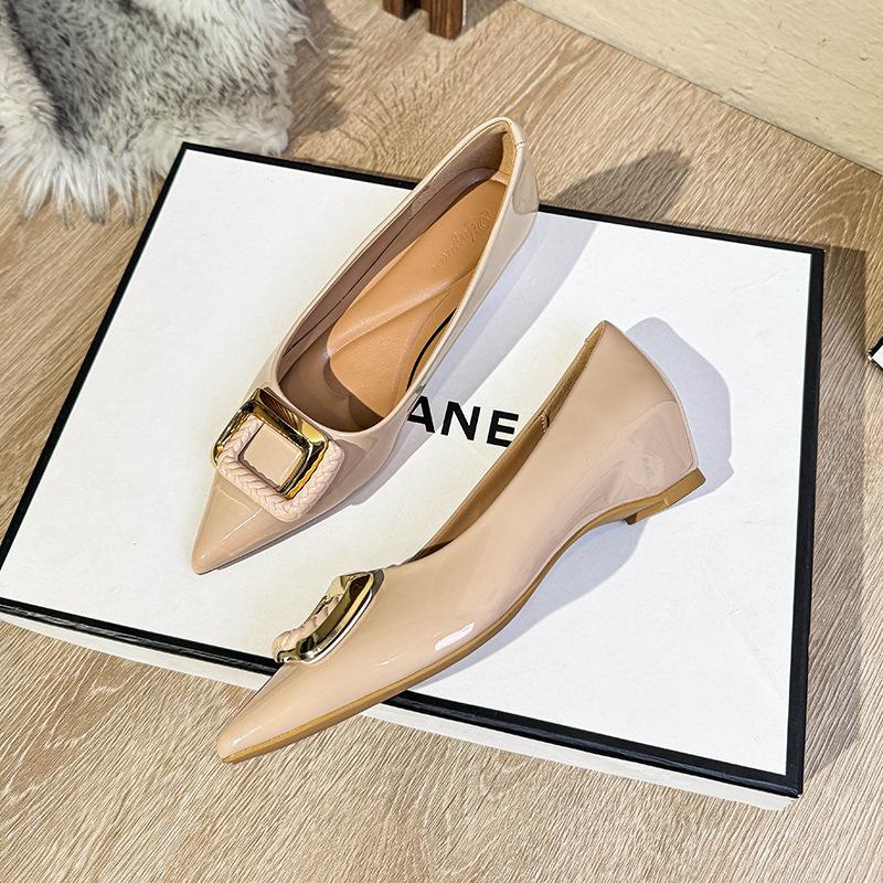 Pointed Nude Inner Height Increase Single Shoes Women's 2025 New Huizhou Women's Shoes Patent Leather French Versatile Light Mouth Flats