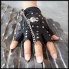 Fingerless Skull Punk NT234 [White Fang] Half-Finger Gloves, Design, Rock, Men's & Women's (Black)