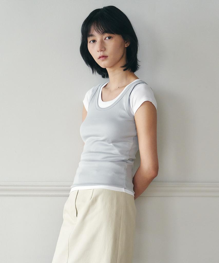 YJACK W_Rib U-Neck Slim Fit Short Sleeve T-Shirt Lrt1463