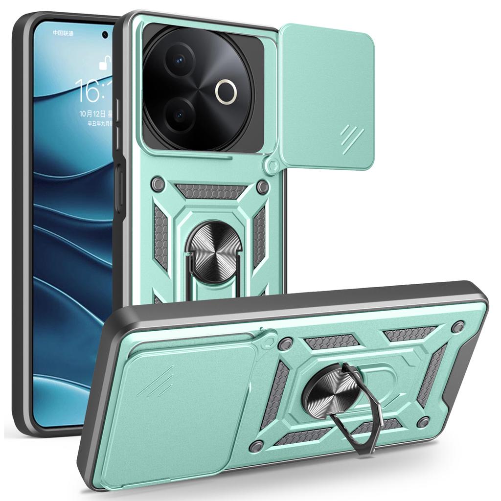 For vivo Y39 5G/Y300i 5G Case with Slide Camera Lid PC+TPU Kickstand Phone Cover