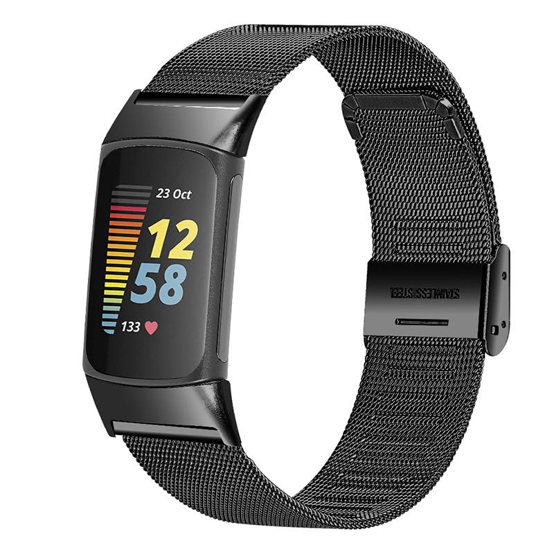 

Stainless Steel Adjustable Buckle Milanese Watch Strap Wrist Band Replacement for Fitbit Charge 6/5 Black