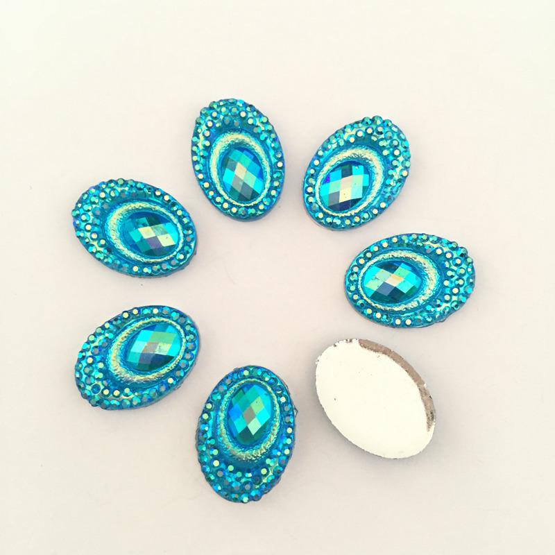 AB Resin Peacock Oval FlatBack Rhinestone Appliques/wedding DIY Craft 40pcs 13mm*18mm