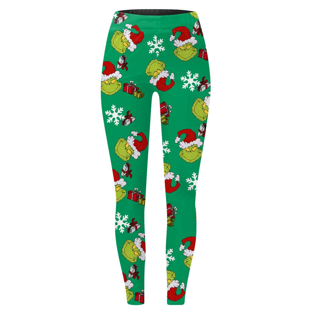 Damen Casual Mode Outdoor Weihnachten Bedruckt Slim Elastische Yogahose Cropped Hose