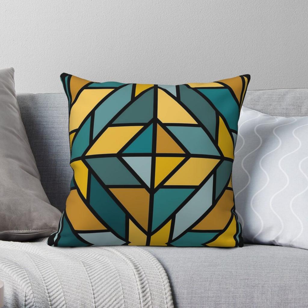 Piastrelle Geometriche Giallo Senape Verde Acqua Federa Quadrata Poliestere Lino Velluto Fantasia Zip Decorativa Copricuscino Divano