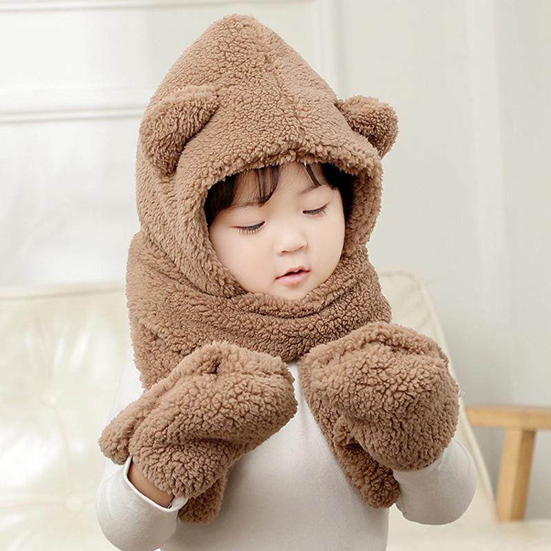 Kids' Plush Hat, Scarf & Gloves Set - Warm, Thickened, One-Piece for Boys & Girls, Autumn/Winter Parent-Child Style