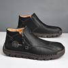 Autumn/Winter Men's Mid-Top Leather Slip-On Martin Boots - Large Size, Handmade, Stitched, Business Style.