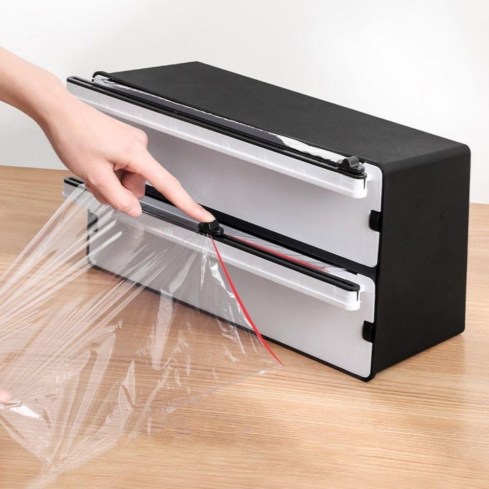 2 In 1 Food Film Dispenser Cutter Refillable Safety Cling Film Cutter Plastic Wrap Organizer Aluminum Foil Cutting Machine