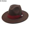 New Fashion Women Men Wide Brim Felt Jazz Fedora Hats Solid Color Party Trilby Wedding Hat Autumn Winter Hats 56-58-60CM