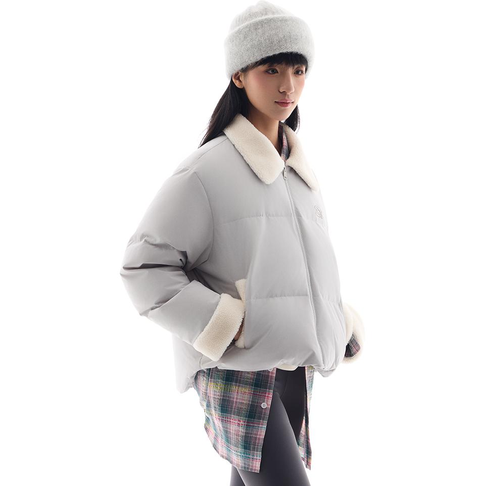 Anta Gradient Zipper Collar Comfortable Breathable Versatile Casual Down Jacket Women Outerwear Cloud-Gray 962448904-1