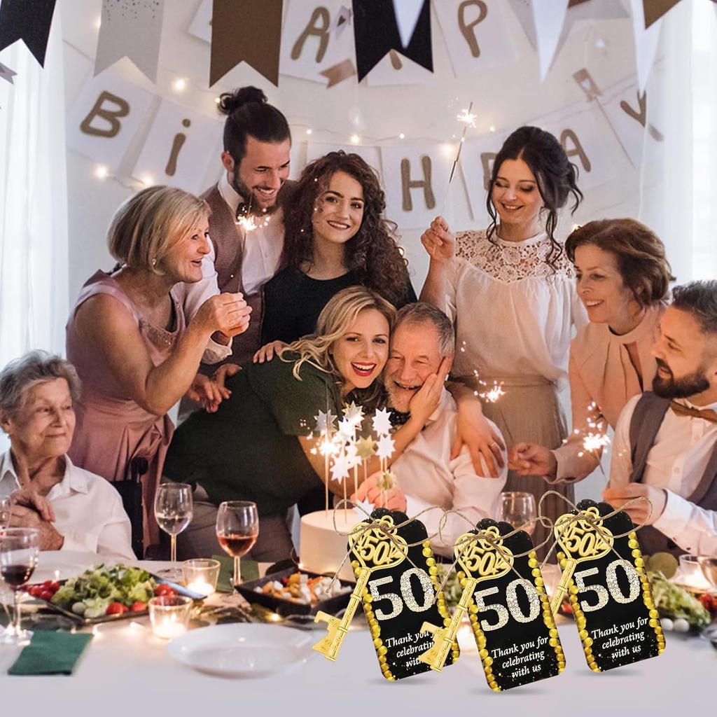 50Pcs 50th Gold Key Bottle Opener 50th Birthday Party Favors, 50th Anniversary Souvenirs Return Gifts 50th Key Beer Bottle Opener With Thank You