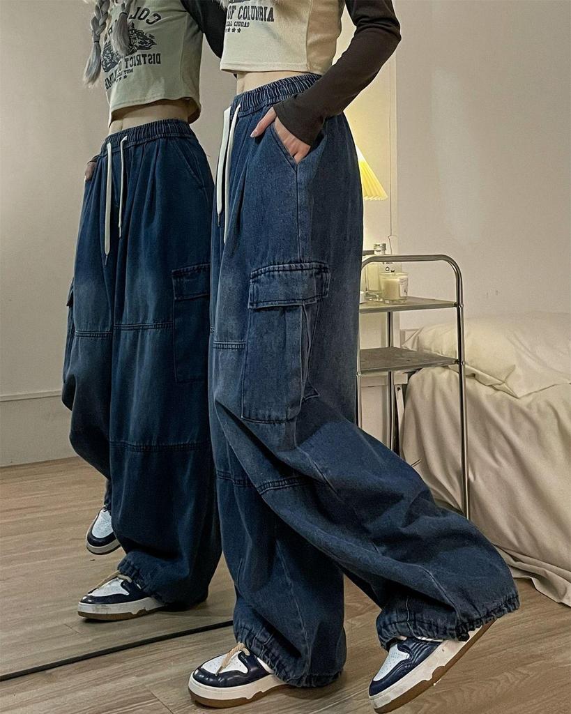 High Street Retro Wide-Leg Workwear Jeans - Hip-Hop Casual Mopping Pants