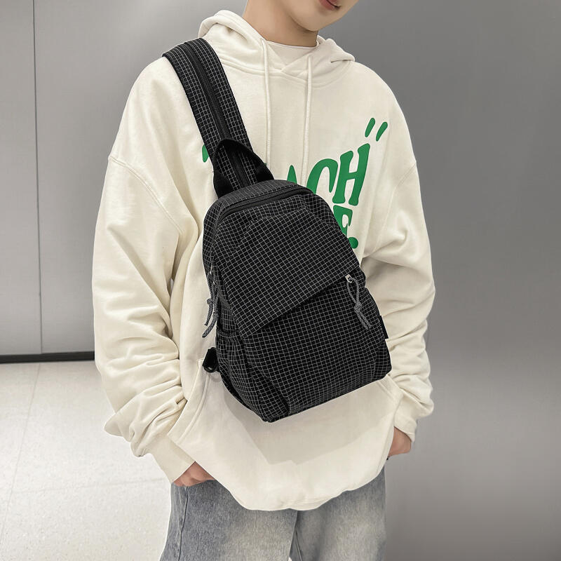 Small Checkered Backpack for Men and Women Fashion Casual Mini Backpack with Zipper Pockets
