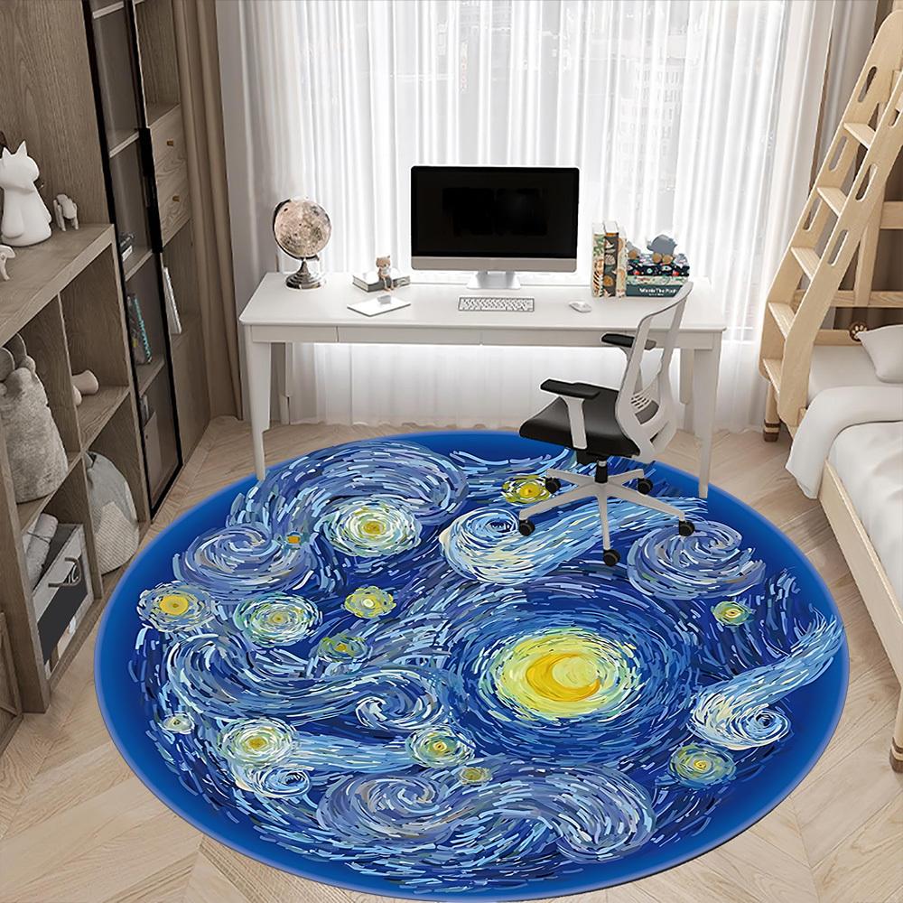1pc Starry Night Carpet for Office Non-Slip, Round Carpet, Soft & Comfortable, Carpet for Office, Lightweight Round Floor Mat
