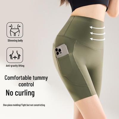 Damen Yoga Shorts mit hohem Bund und Taschen - Sommer Dünner Stil, Bauchkontrolle, Hüftlift und Basisschicht für Fitness und Radfahren