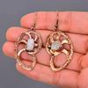Rainbow Moonstone Stone Copper Electroformed Dangle Mother Gift Earrings Jewelry V-106