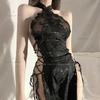 Retro Hollowed-out Sexy Nightdress Court Style Sex Appeal Transparent Lace Cheongsam Sex Underwear Women's Satin Charm