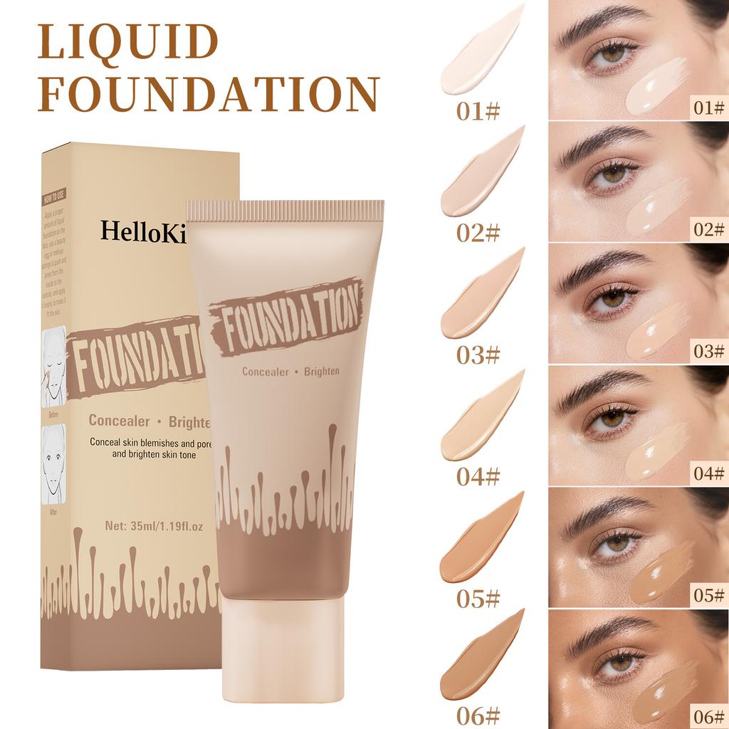 Full Coverage Foundation, Matte Finish Oil-control Liquid Foundation, Covering Blemishes and Dark Spot, Concealer Cream