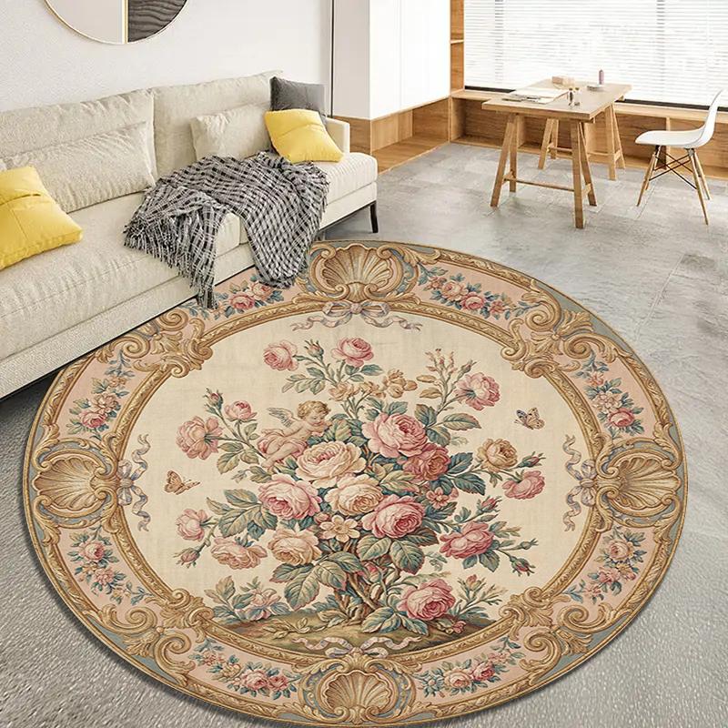 Rose Gorgeous Round Area Rug,Carpet Rug for Living Room Bedroom Sofa Playroom Decor,Non-slip Floor Mat64