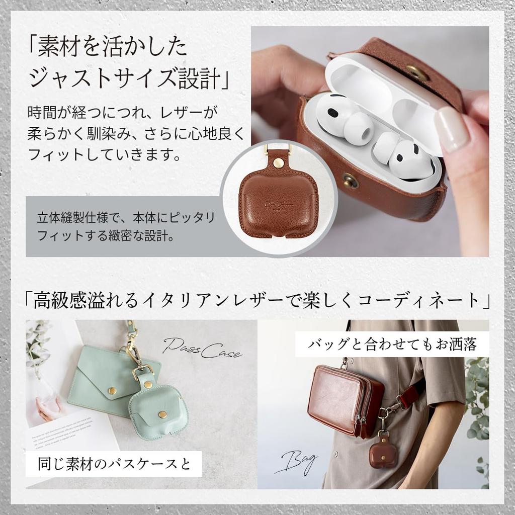 [Dom Teporna] AirPods Pro 3 Compatible Case, Genuine Leather, Full Protection, Scratch Resistant, with Carabiner, Charging While Inside, AirPods Compa