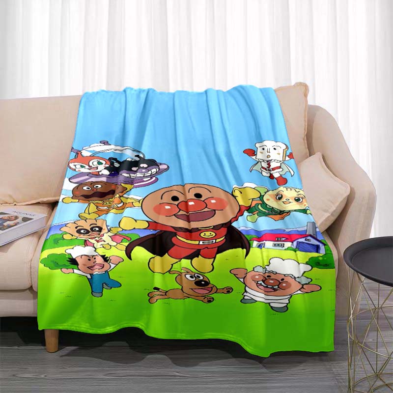 Kawaii Anpanman Printed Throw Blanket Soft Comfortable Warm Blanket For Kids Nursery Bedroom Living Room Office Travel Camping