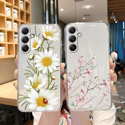 Flowers Patterned Soft Transparent Silicone Phone Case For Samsung Galaxy A55 A54 A34 For Samsung S24 S23 Ultra Camera Shockproof Protective Cover
