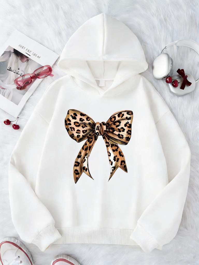 Vintage Leopard Bow Print T Shirts Y2k Girls Reto Hoodies Children's Sweatshirt Hoody Girls Casual Hoodies Y2k Clothes