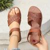 20252025 summer foreign trade new large size flat leopard print hollow buckle retro sandals