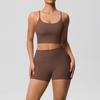 Women's Fashion Solid Color Back Top Tight Breathable Yoga Clothing Sports Running Fitness Shorts Set