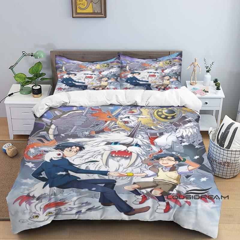 Digimon Cartoon 3D-Printed Bedding Set—Includes Duvet Cover and Pillowcases—Available for Single, Double, King, and Queen-Sized