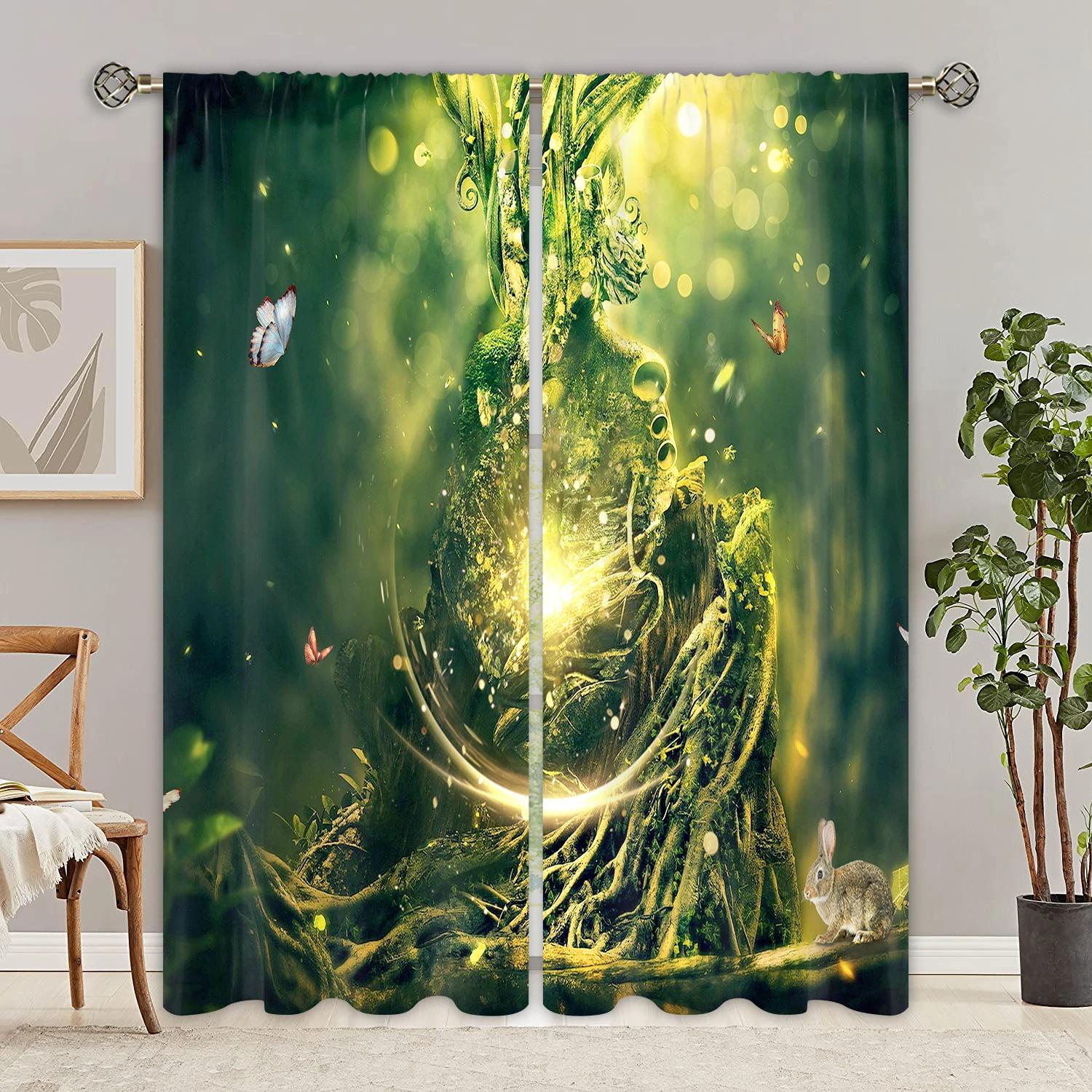 

Emerald Forest Drapes Natural Landscape Lake Decoration Grommet Drapes for Bedchamber Livingroom Dining Space 3D Pattern Household Drapes 2 Panels W50xH130(CM)x2pcs&Rod Pocket
