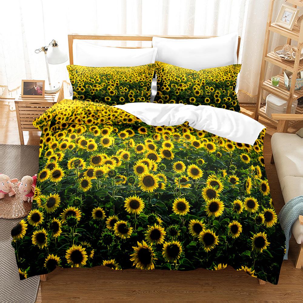 3D Digital Printing Bedding Four-piece Set Three-piece Set Sunflower Bed Sheet Quilt Pillow